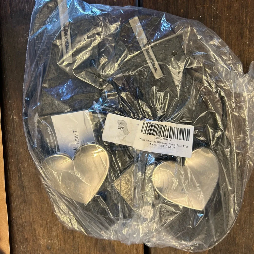 Ipanema Black Flip Flop Sandal with Silver Heart Accent - Picture 3 of 4